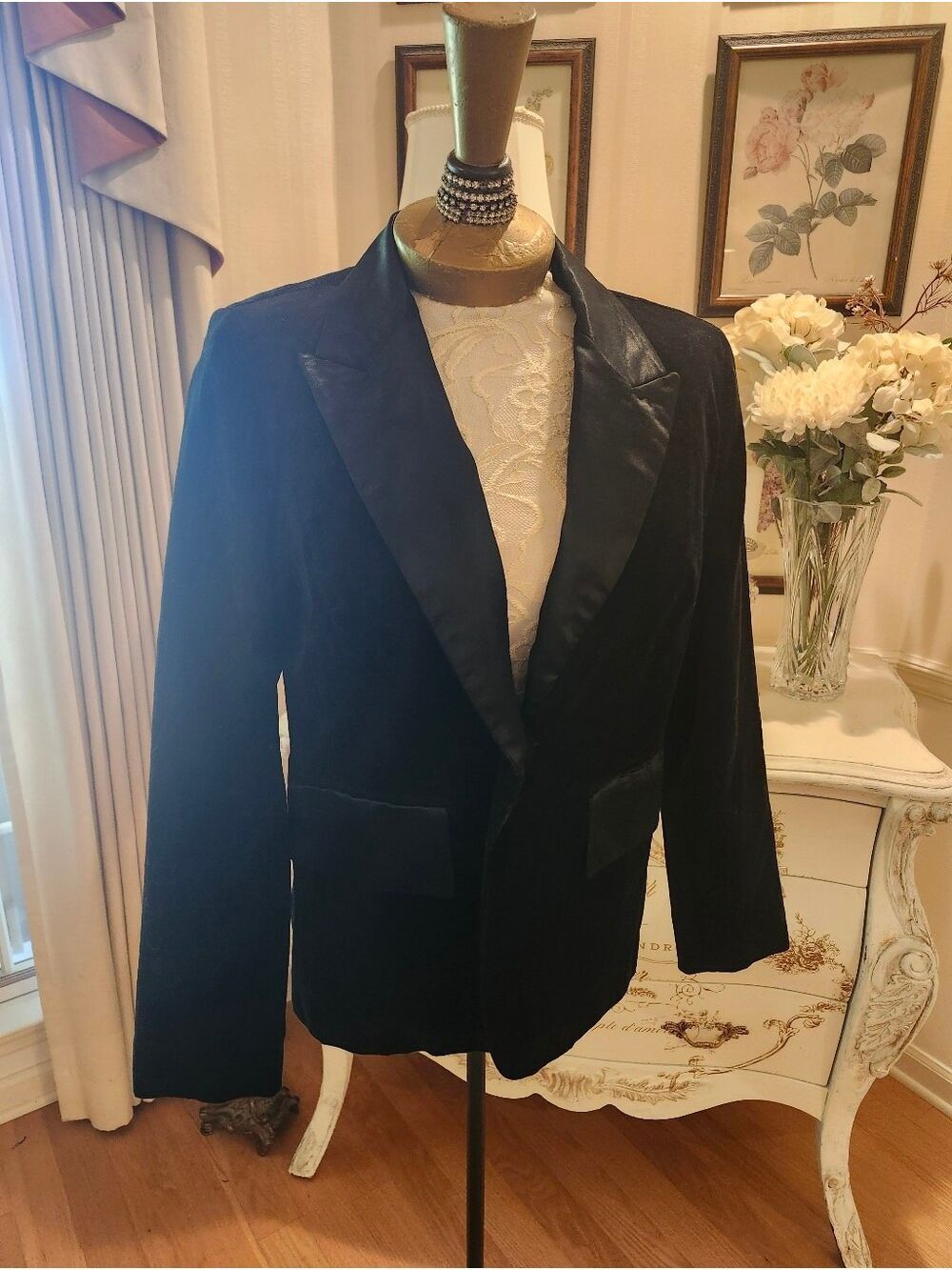 Vintage Black Velvet Tuxedo Blazer Satin Lapel Equestrian Hunt Club Size 10